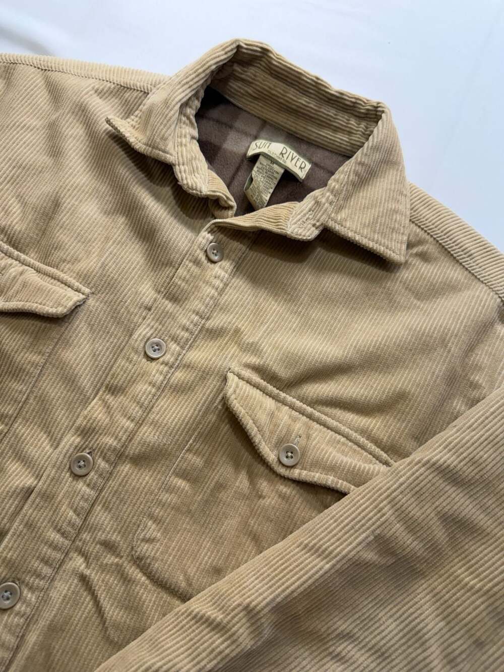 Sun River Clothing Co. Mens Tan Corduroy Fleece-Lined Button-Up Shirt Jacket